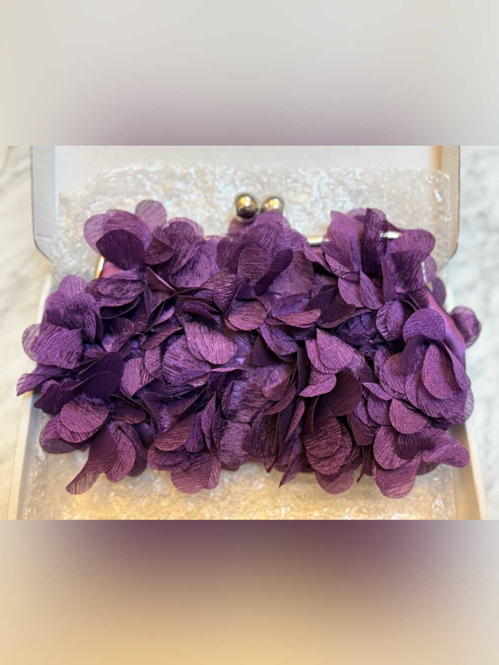 Elegant Purple Floral Appliqué Evening Clutch with Chain Handle - Picture 2 of 13